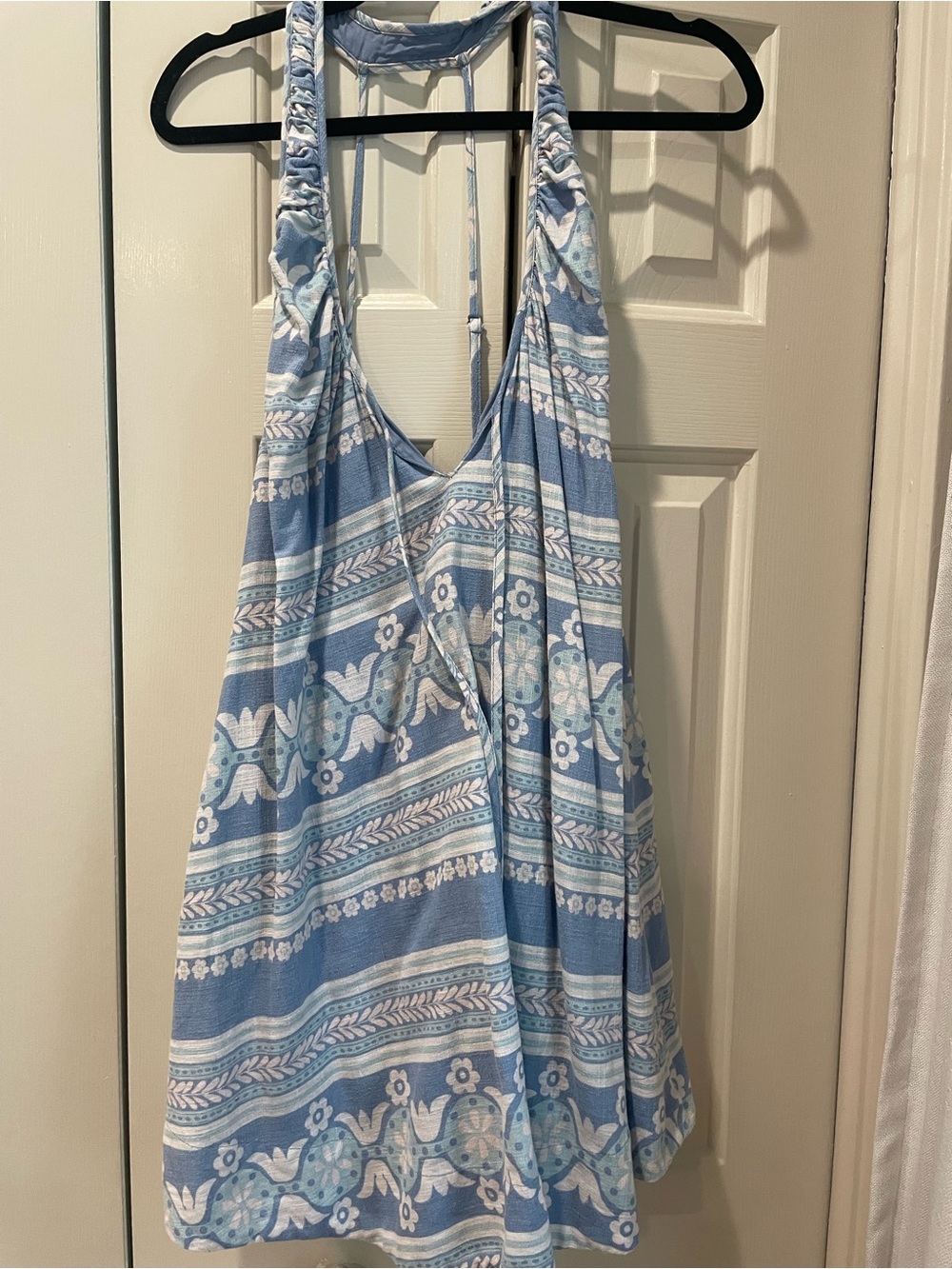 Free People Soft Blue Striped Floral Halter